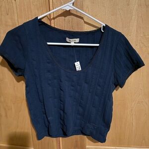 Madewell Blue Crop Ribbed Blouse
